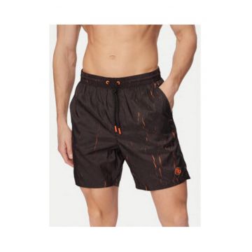 Pantaloni scurti de baie barbati -  negru/portocaliu - poliester - croiala regular fit