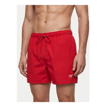Pantaloni scurti de baie barbati -  rosu - poliester - imprimeu uni