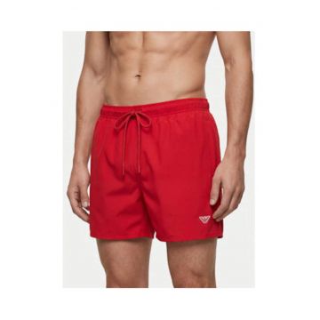 Pantaloni scurti de baie barbati -  rosu - poliester - imprimeu uni