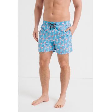 Pantaloni scurti de baie cu model grafic Fiji - Albastru pastel