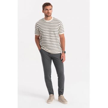 Pantaloni texturati cu snur - Gri inchis melange
