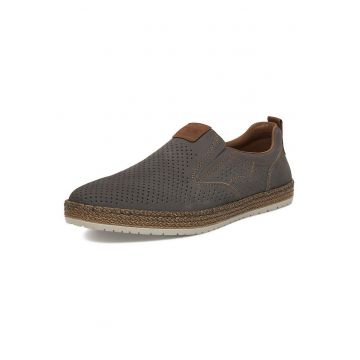 Pantofi barbatesti  gri - piele naturala - varf rotund - tehnologie Antistress