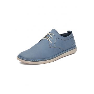 Pantofi barbatesti  piele naturala - varf rotund - albastru - confortabili