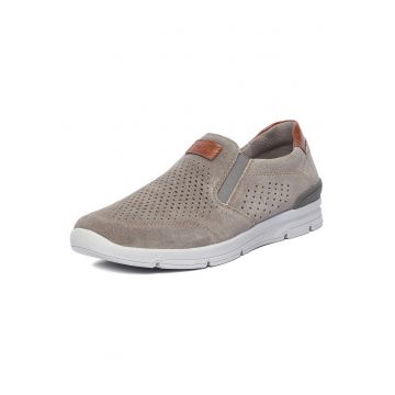 Pantofi barbati -  gri - piele naturala - varf rotund