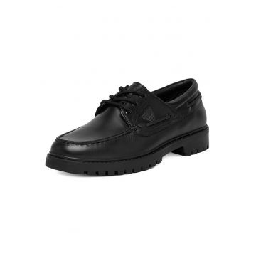 Pantofi barbati -  piele naturala - negru - varf rotund -