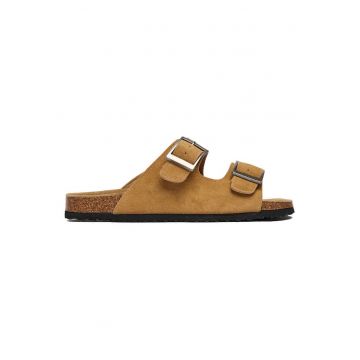 Papuci barbati  piele naturala - bej - design minimalist