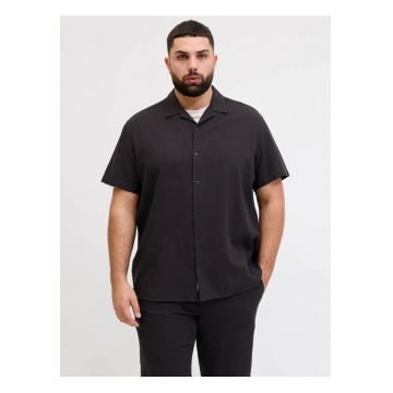 Plus Camasa Waffle - barbati big sizes - Resort Shirt - Negru
