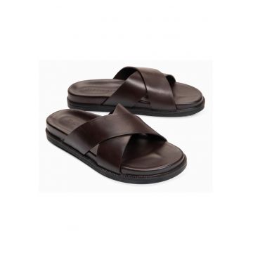 Slapi barbati din piele cu doua barete - confortabili si versatili OM-FOSF-0250 - Maro