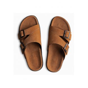 Slapi barbati din piele intoarsa cu doua barete ajustabile OM-FOSF-0249 - Maro