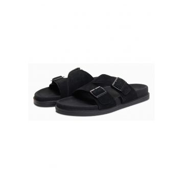 Slapi barbati din piele intoarsa cu doua barete ajustabile OM-FOSF-0249 - Negru