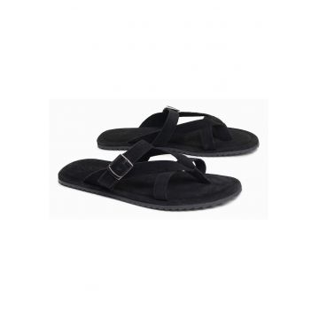 Slapi barbati din piele intoarsa - cu doua bretele de sustinere OM-FOSF-0253 - Negru