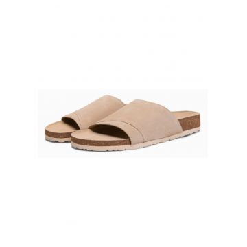 Slapi barbati din piele intoarsa - cu talpa din pluta - confortabili si usor de purtat OM-FOSF-0247 - Bej