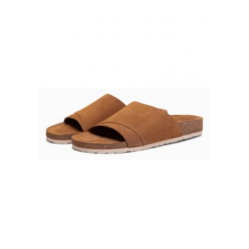 Slapi barbati din piele intoarsa - cu talpa din pluta - confortabili si usor de purtat OM-FOSF-0247 - Maro