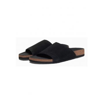 Slapi barbati din piele intoarsa - cu talpa din pluta - confortabili si usor de purtat OM-FOSF-0247 - Negru
