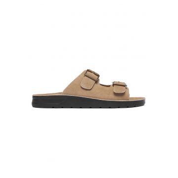 Slapi barbati  piele naturala - bej - design minimalist