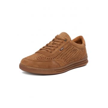 Tenisi barbati  bej - piele naturala - elegant si casual - inchidere cu siret