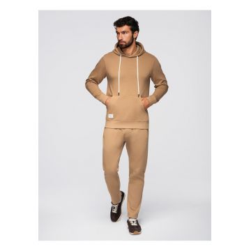 Trening cu buzunar kangaroo si pantaloni regular fit - Maro