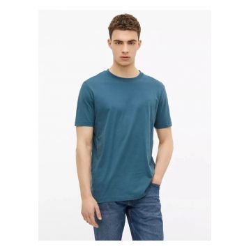 Tricou barbati - din bumbac - la baza gatului - Regular fit - Albastru petrol -