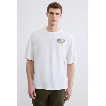 Tricou lejer cu imprimeu - Gri antichizat/Alb optic