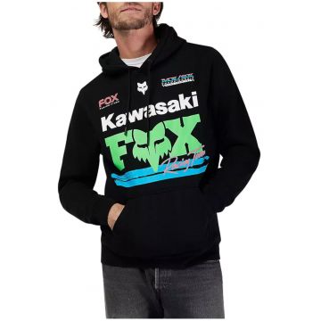 Hanorac din amestec de bumbac cu buzunar kangaroo - gluga cu snur si imprimeu frontal Kawasaki
