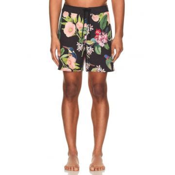 Pantaloi scurti de baie cu buzunar pe partea din spare si model florla