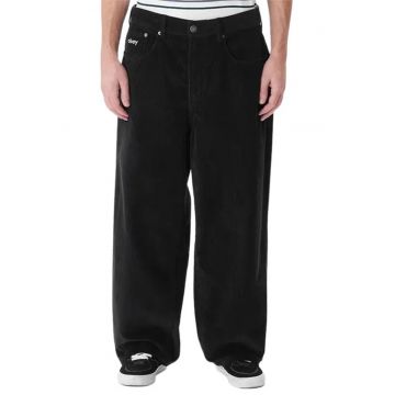 Pantaloni baggy fit din bumbat cu textura reiata si model cu 5 buzunare