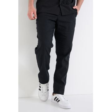 Pantaloni din amestec de in cu snur - Negru