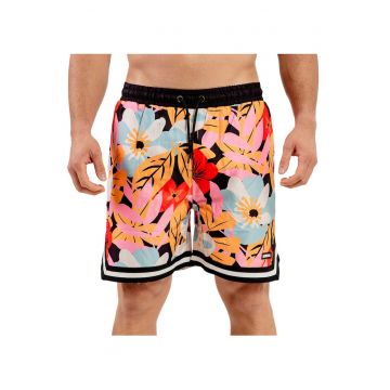 Pantaloni scurti de baie cu talie ajustabila si imprimeu floral