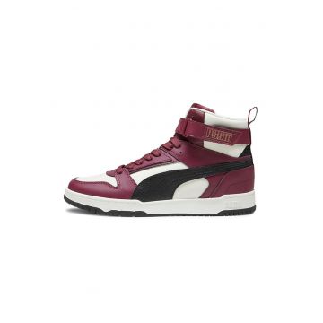 Pantofi sport high-top unisex cu insertii din piele RBD Game - Alb/Visiniu/Negru