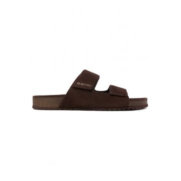 Papuci barbati G-Star Raw - piele intoarsa - confortabil - minimalist - maro