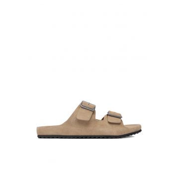 Papuci barbati  piele intoarsa - confortabili - bej - Bej