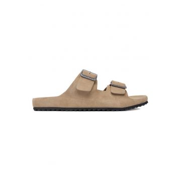 Papuci barbati  piele intoarsa - confortabili - bej - Bej