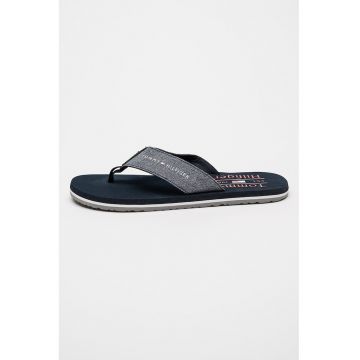 Papuci flip-flop din in cu logo - Alb/Bleumarin