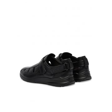 Sandale barbati -  piele naturala - negru - sistem inchidere Velcro