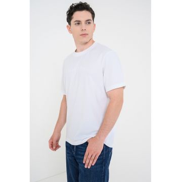 Tricou de bumbac cu logo in relief - Alb optic