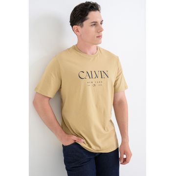 Tricou de bumbac cu logo - Ocru