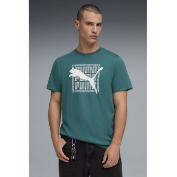 Tricou din bumbac cu imprimeu logo - Alb/Albastru petrol