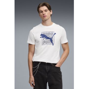 Tricou din bumbac cu imprimeu logo - Alb/Bleumarin