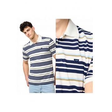 Tricou Polo Barbati -  Stripe Polo Shirt - Regular Fit - Maneci Scurti - Cu Nasturi - Design Clasic - Bumbac - Multicolor - Multicolor