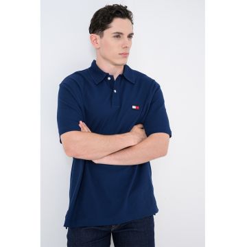 Tricou polo cu guler cu aspect striat - Albastru ultramarin