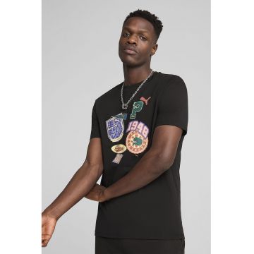 Tricou regular fit de bumbac cu logo - Negru/Bej