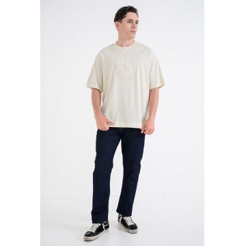 Tricou relaxed fit cu monograma pe piept - Galben deschis