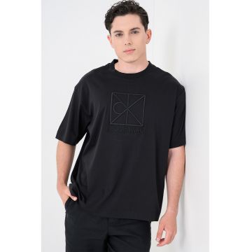 Tricou relaxed fit cu monograma pe piept - Negru
