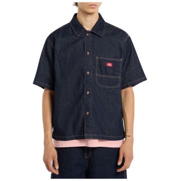 Camasa din denim cu maneci scurte si aspect prespalat