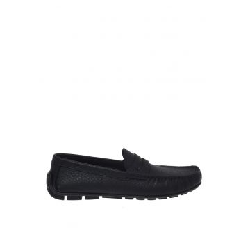 Mocasini de piele cu varf rotund - Negru