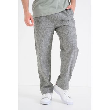 Pantaloni din amestec de in - Gri melange