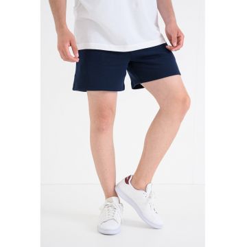 Pantaloni scurti cu snururi si model uni - Bleumarin