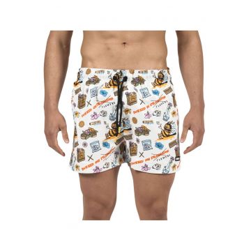 Pantaloni scurti de baie cu imprimeu grafic si snur de ajustare