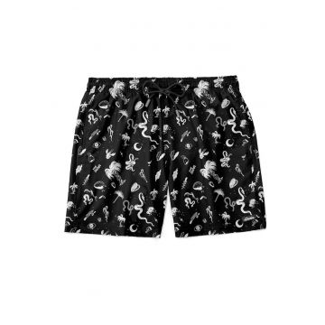 Pantaloni scurti de baie cu imprimeu si buzunare laterale