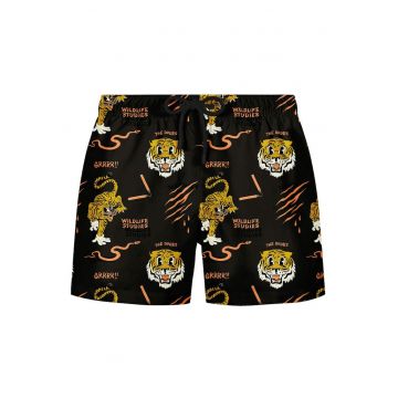 Pantaloni scurti de baie cu imprimeu text si grafic